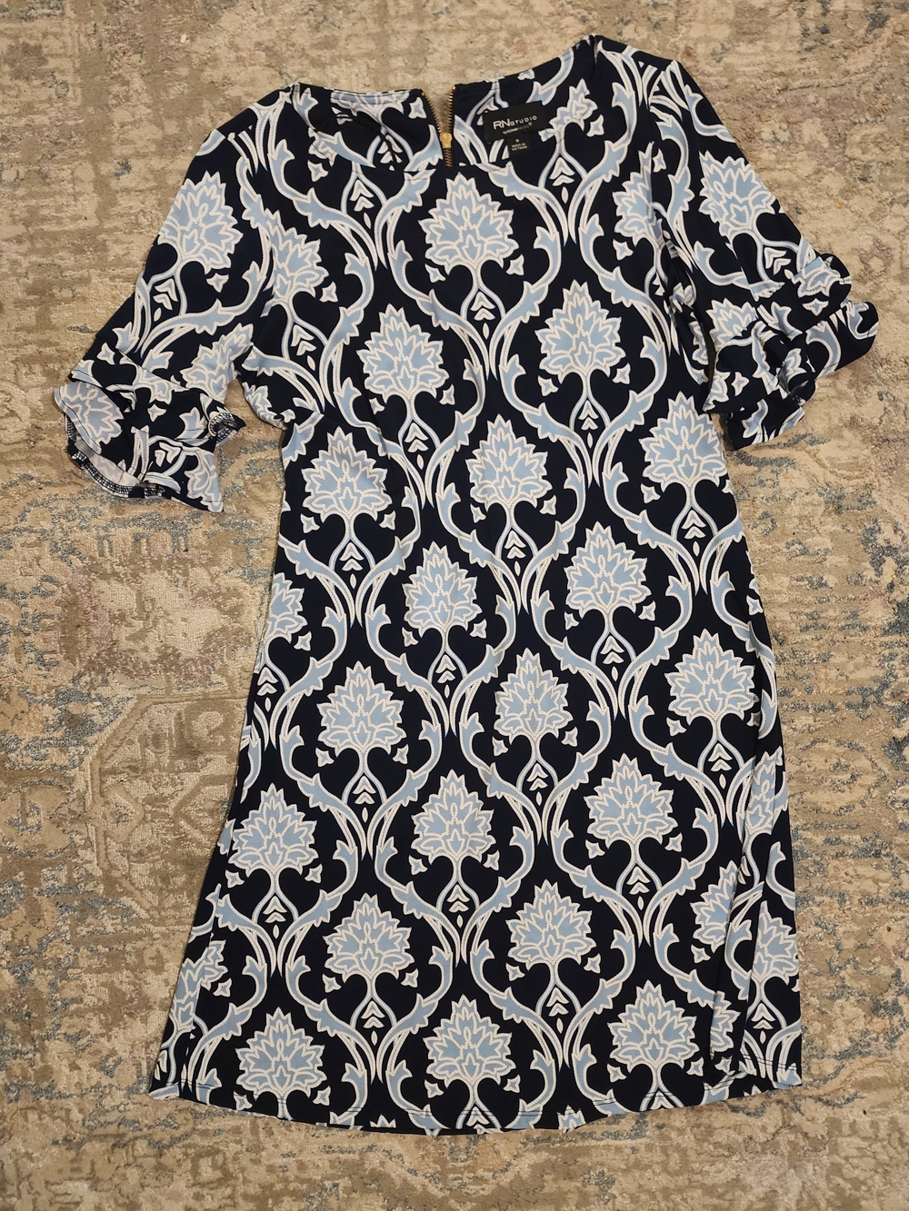 RN Line Navy and Light Blue Patterned Women’s Dress Size 8